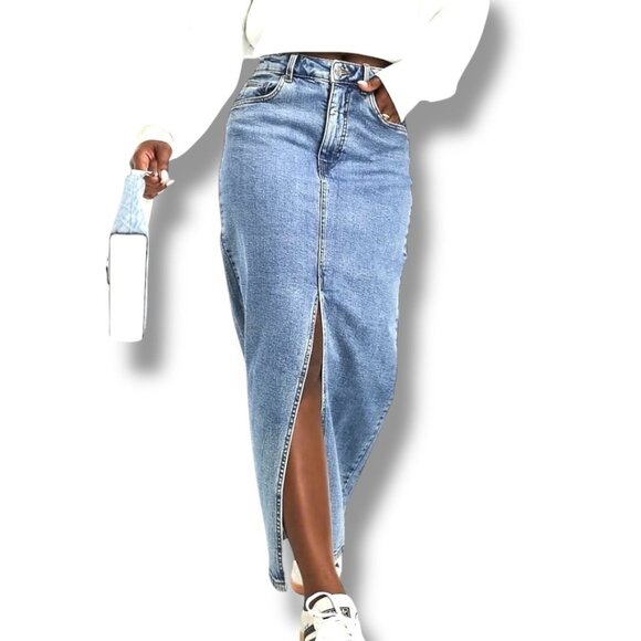 ASOS Hourglass Denim Maxi Skirt Size 4 - Picture 1 of 9